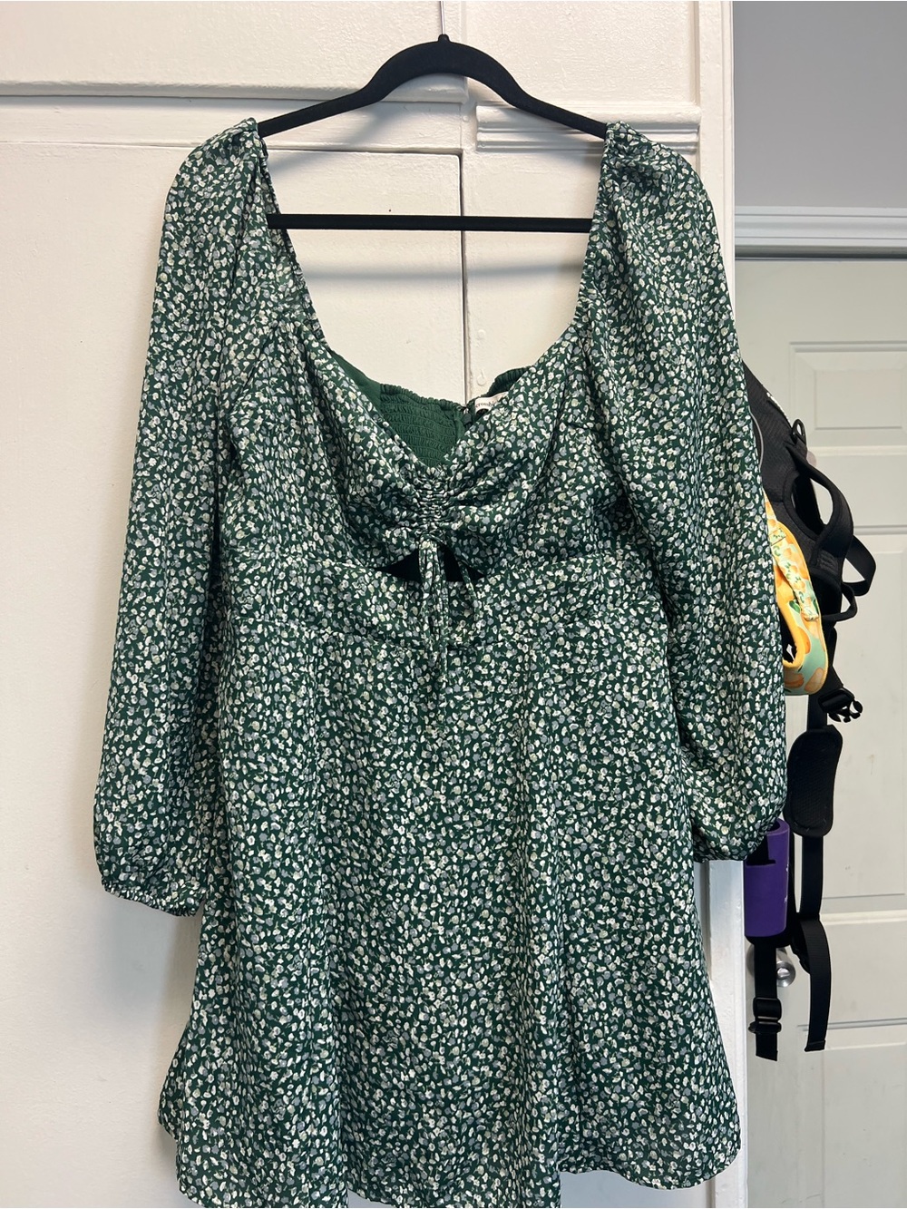 Abercrombie & Fitch Dark Green White Floral Tie-Front Mini Dress